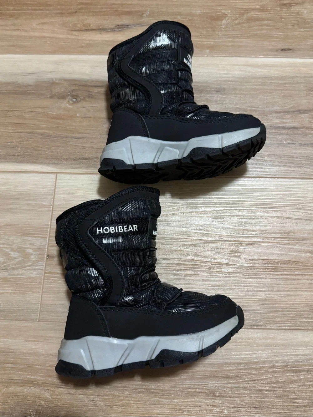 Hobibear Kids Waterproof Snow Boots Faux Fur Lined Black Gray 10.5, fits 9.
